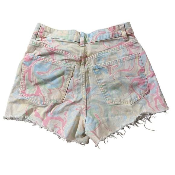Zara ~ Womens High Rise Shorts ~ Marble Swirl Pastel 5 pocket Denim ~ size 4 - Picture 2 of 9